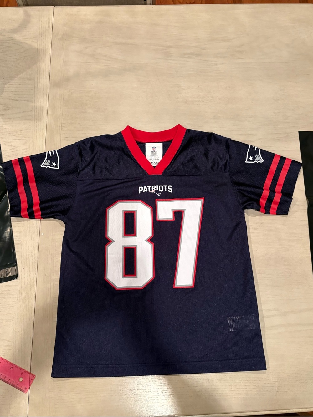 NFL Patriots Kids #87 Navy and Red Jersey
